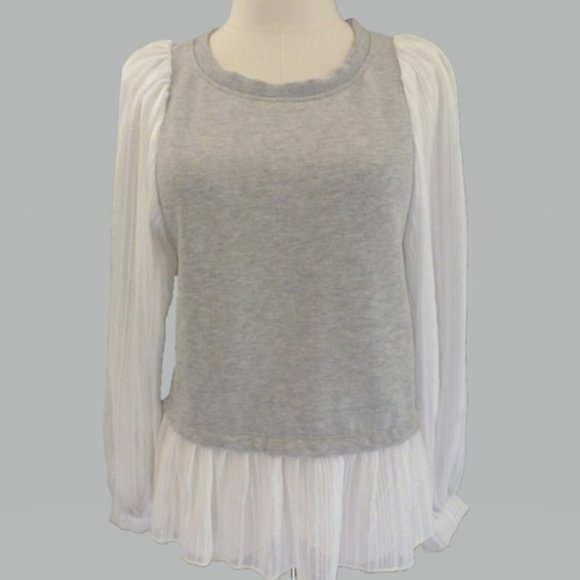Anthropologie P Gray with White Sleeve and Hem Top - Picture 1 of 5